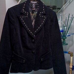 Bisou Bisou crystal & beaded jacket with lace cutout on back